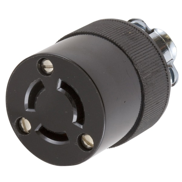 Locking Connector, Non-NEMA, 10/15 A, 125/250V AC, Single Phase, 2 Pole, Screw Terminals, Black